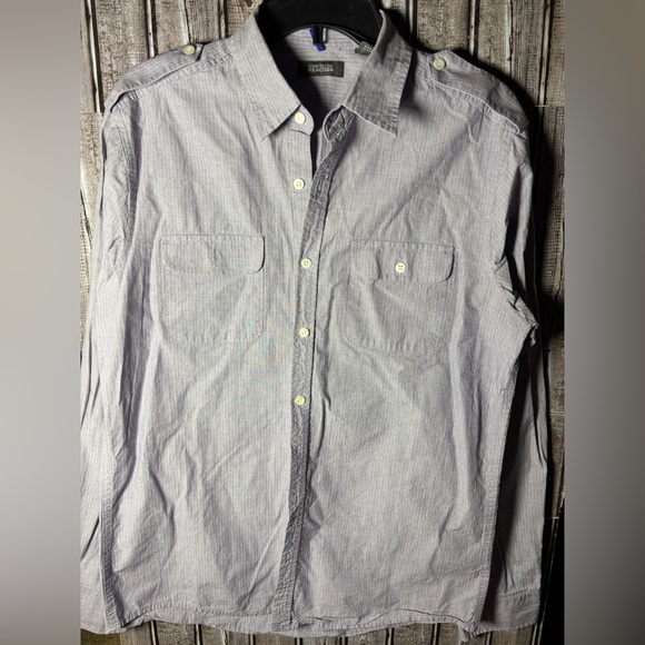 Kenneth Cole Light Gray with pink striped Casual Button Down Shirt - Picture 1 of 15